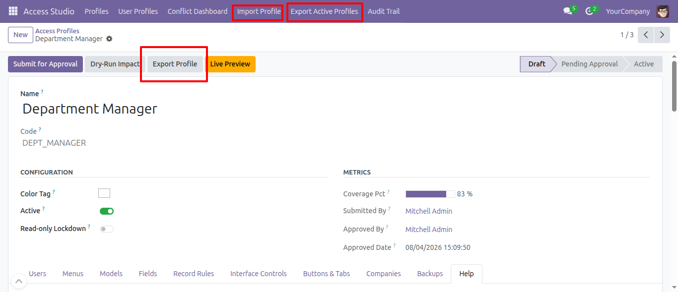 Export Profile Interface