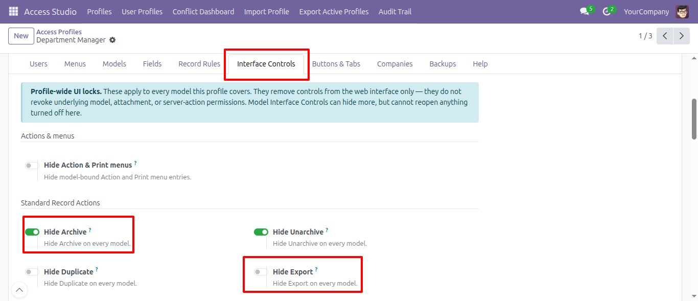 Interface Action Controls