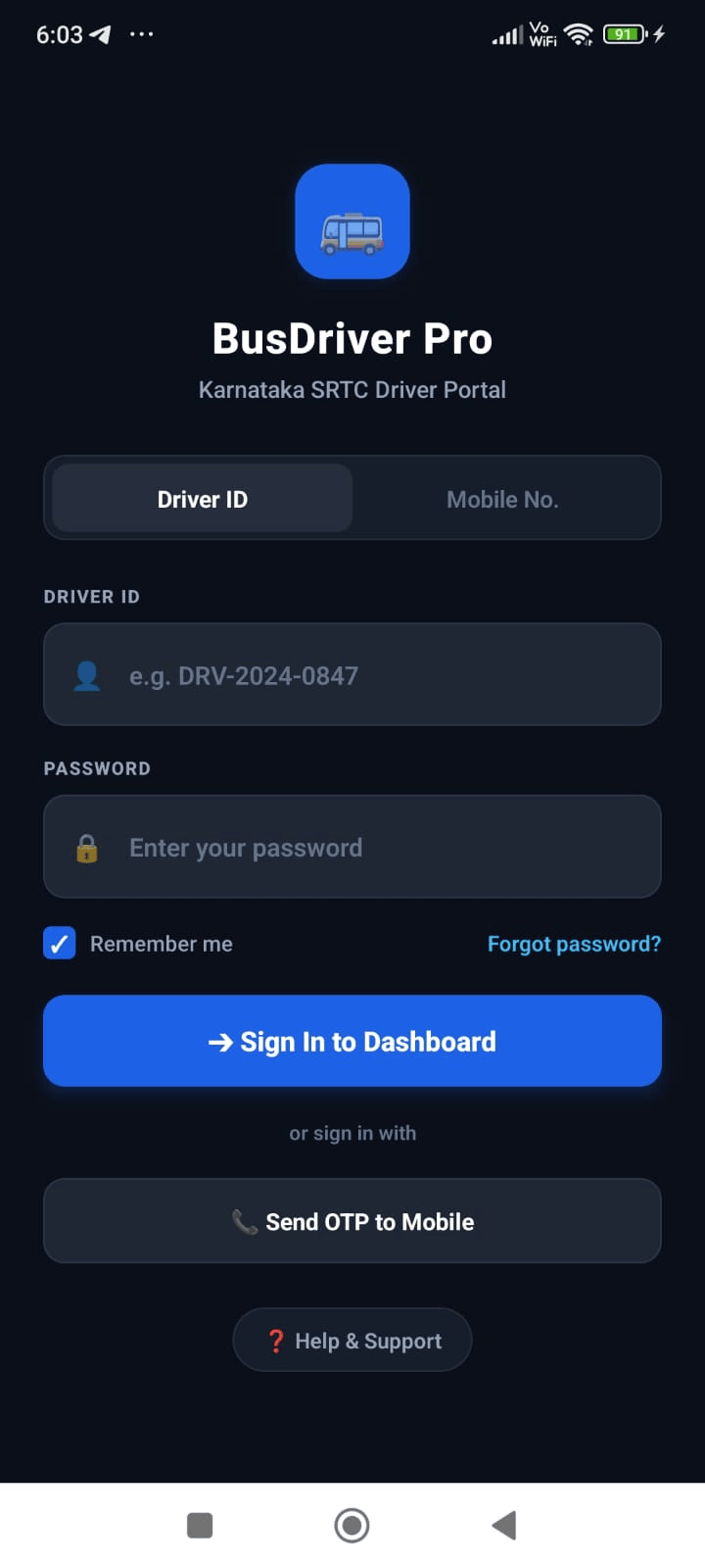 Driver App Mobile View