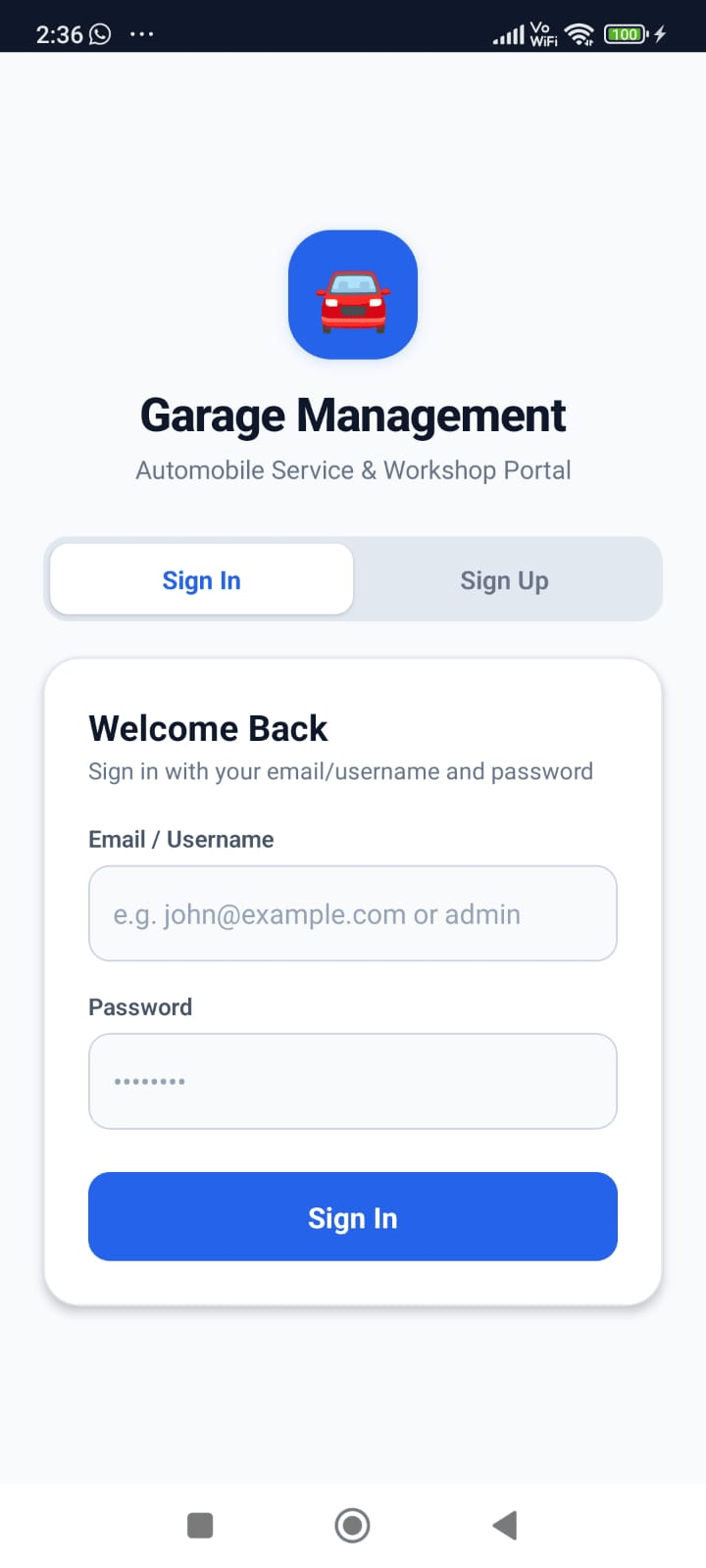 Technician App Mobile View